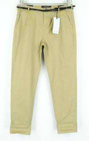 MAISON SCOTCH Women Trousers W25/L30 Cropped Cotton Stretch Brown Belted Chino
