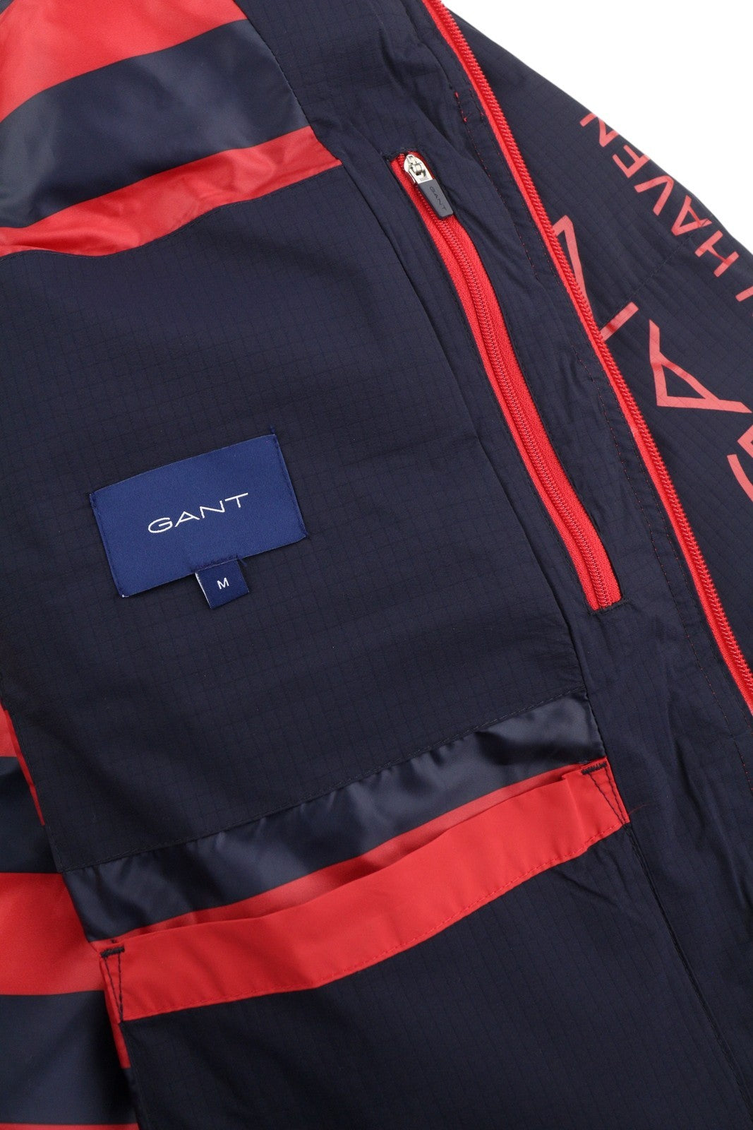 GANT Striped Block Puffer Men Jacket M Red Quilted Hooded Zip RRP399