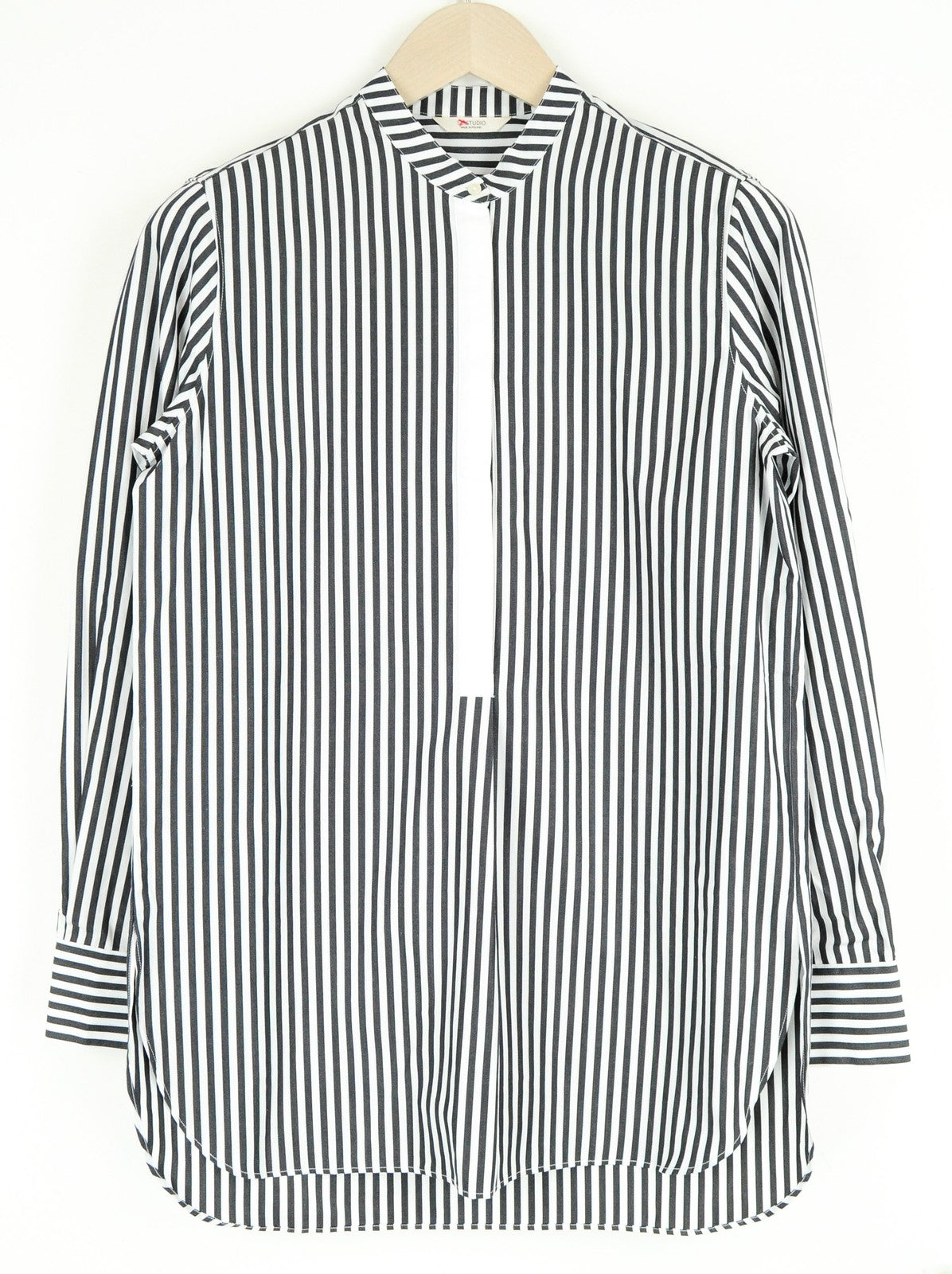 SUISTUDIO Women Shirt 36R White Pure Cotton Long Sleeve Striped Half-Buttoned
