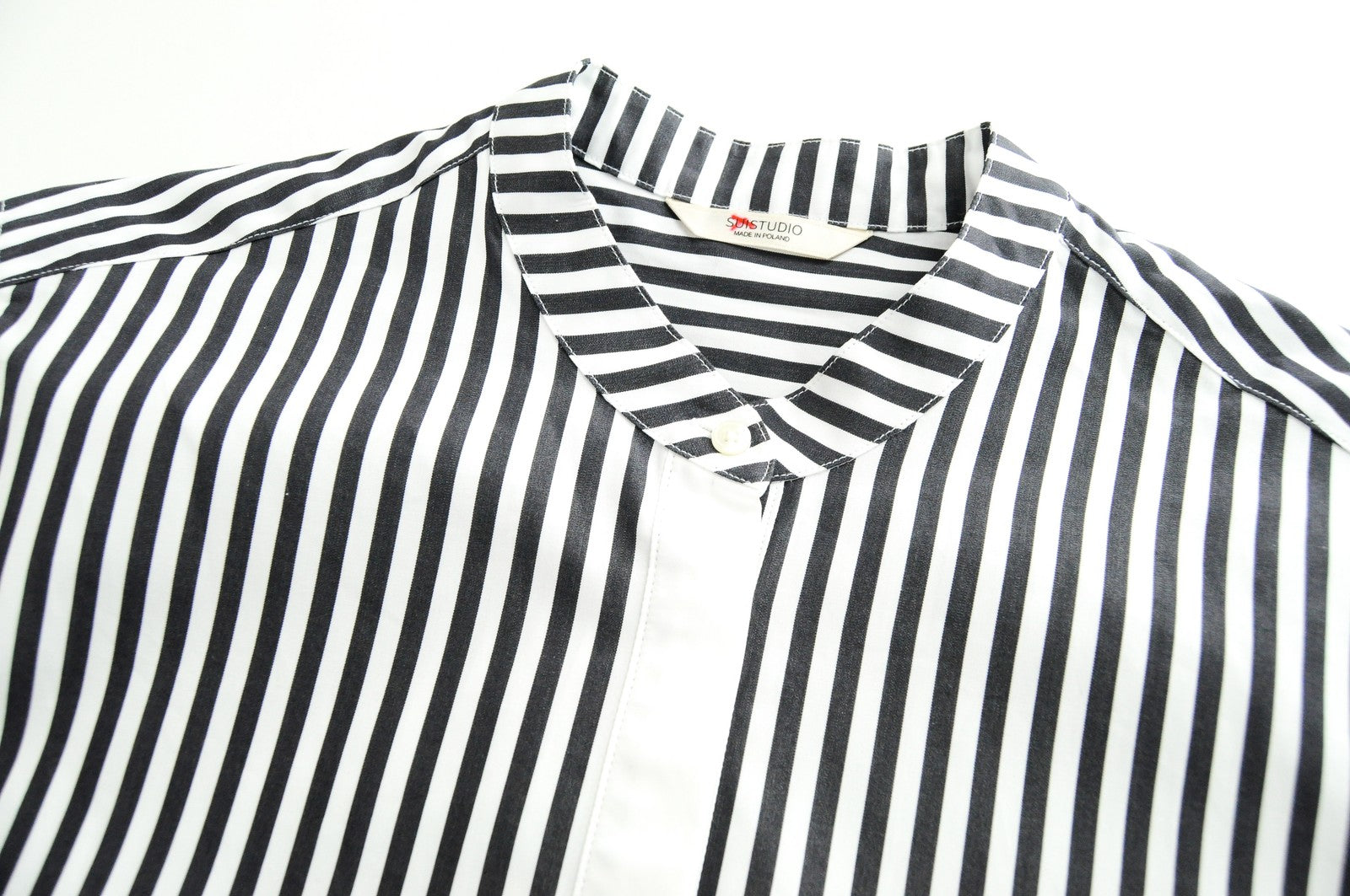 SUISTUDIO Women Shirt 36R White Pure Cotton Long Sleeve Striped Half-Buttoned