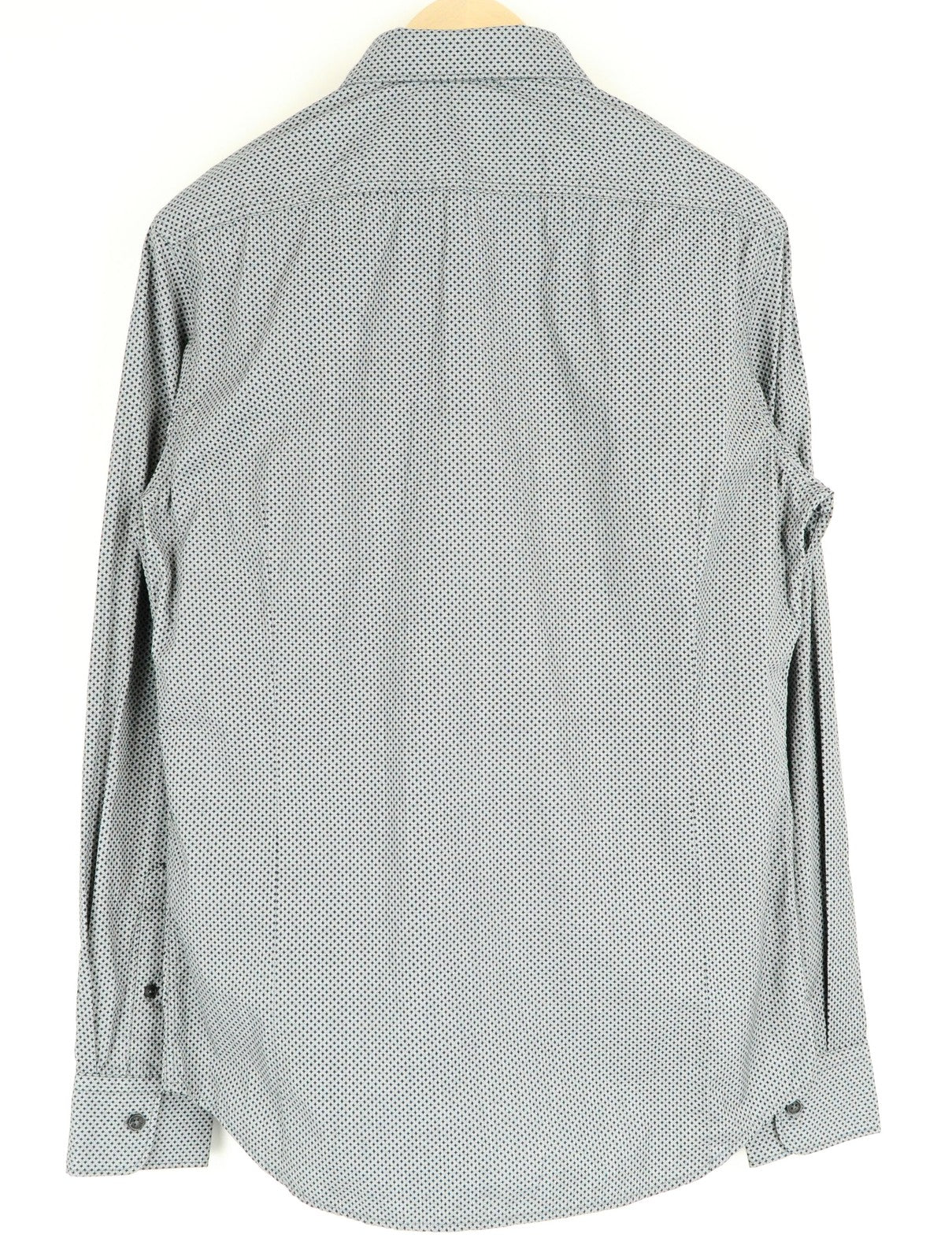 REPLAY Men Shirt L Grey Pure Cotton Patterned Long Sleeved Collared Button-Up