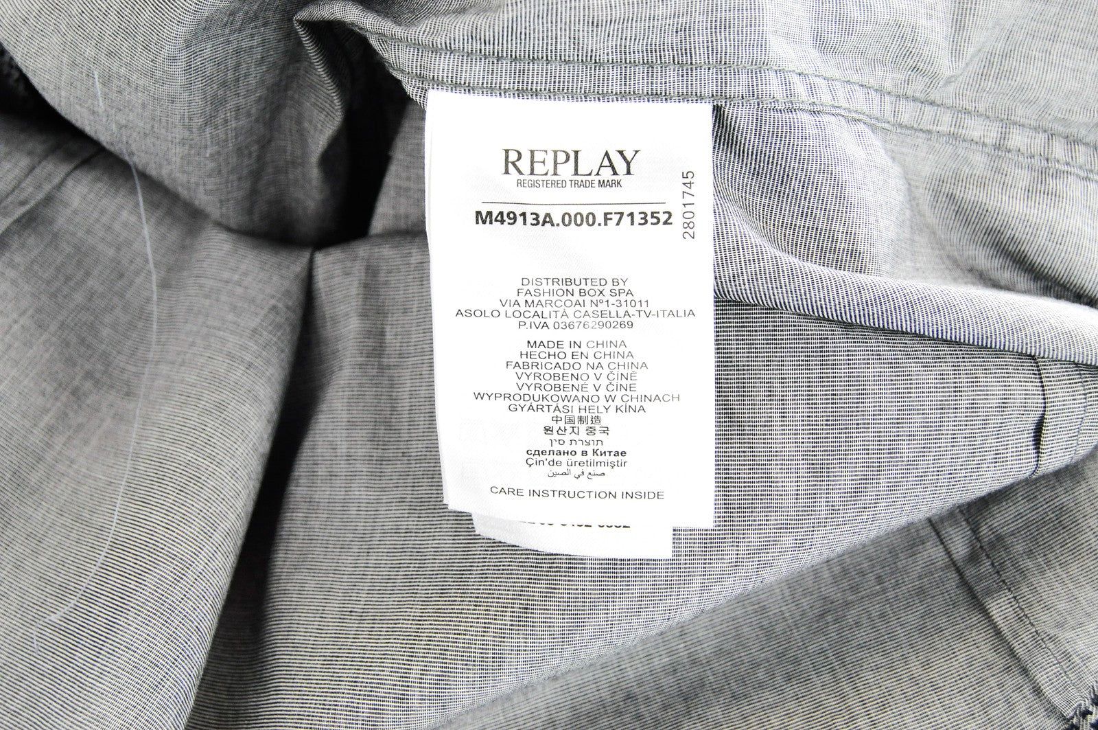 REPLAY Men Shirt L Grey Pure Cotton Patterned Long Sleeved Collared Button-Up