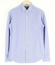REPLAY Men Shirt S Formal Blue Pure Cotton Striped Long Sleeved Button-Up
