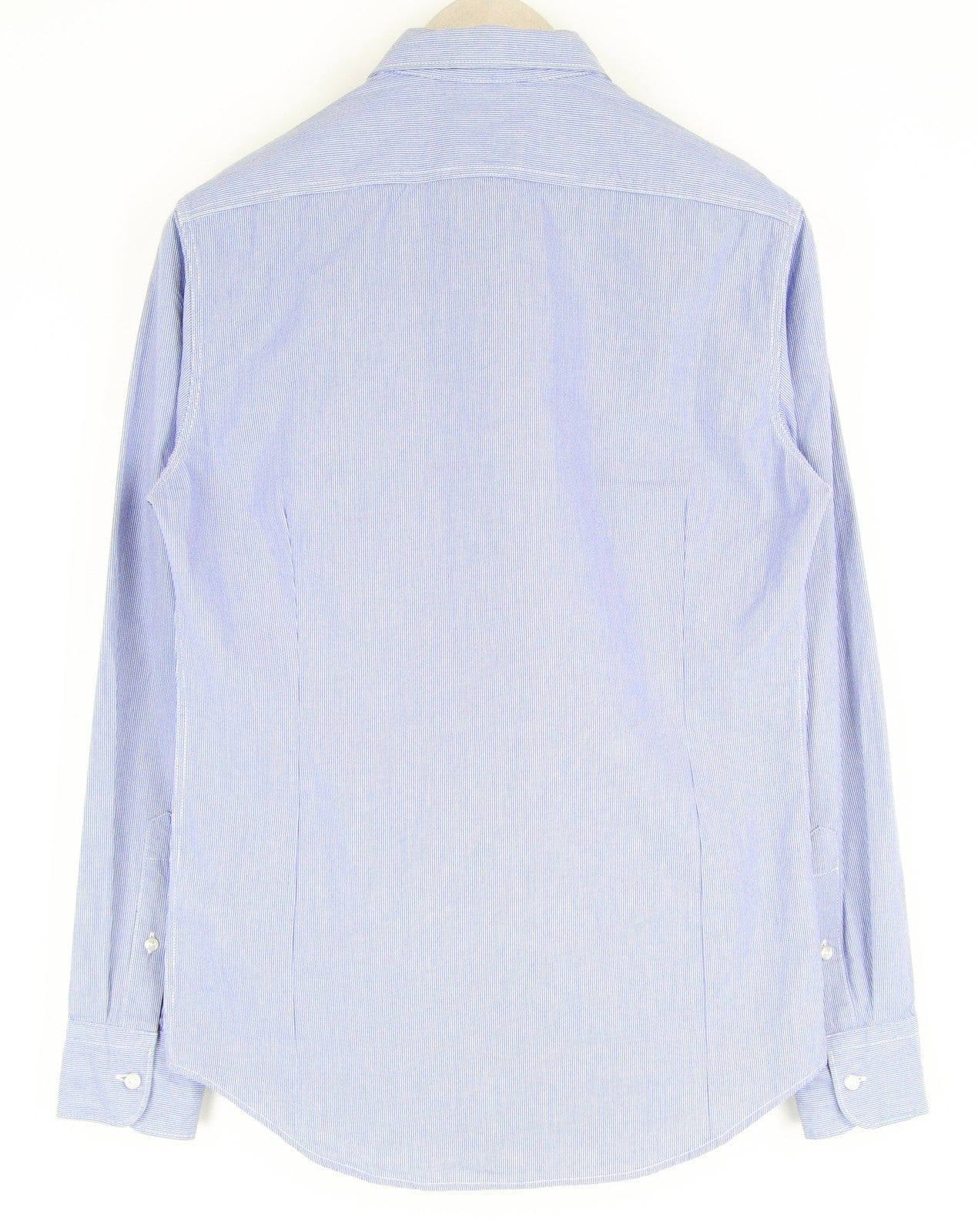 REPLAY Men Shirt S Formal Blue Pure Cotton Striped Long Sleeved Button-Up