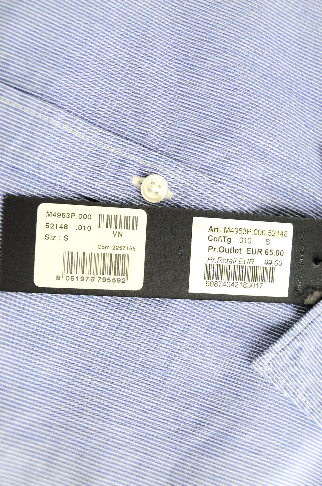 REPLAY Men Shirt S Formal Blue Pure Cotton Striped Long Sleeved Button-Up