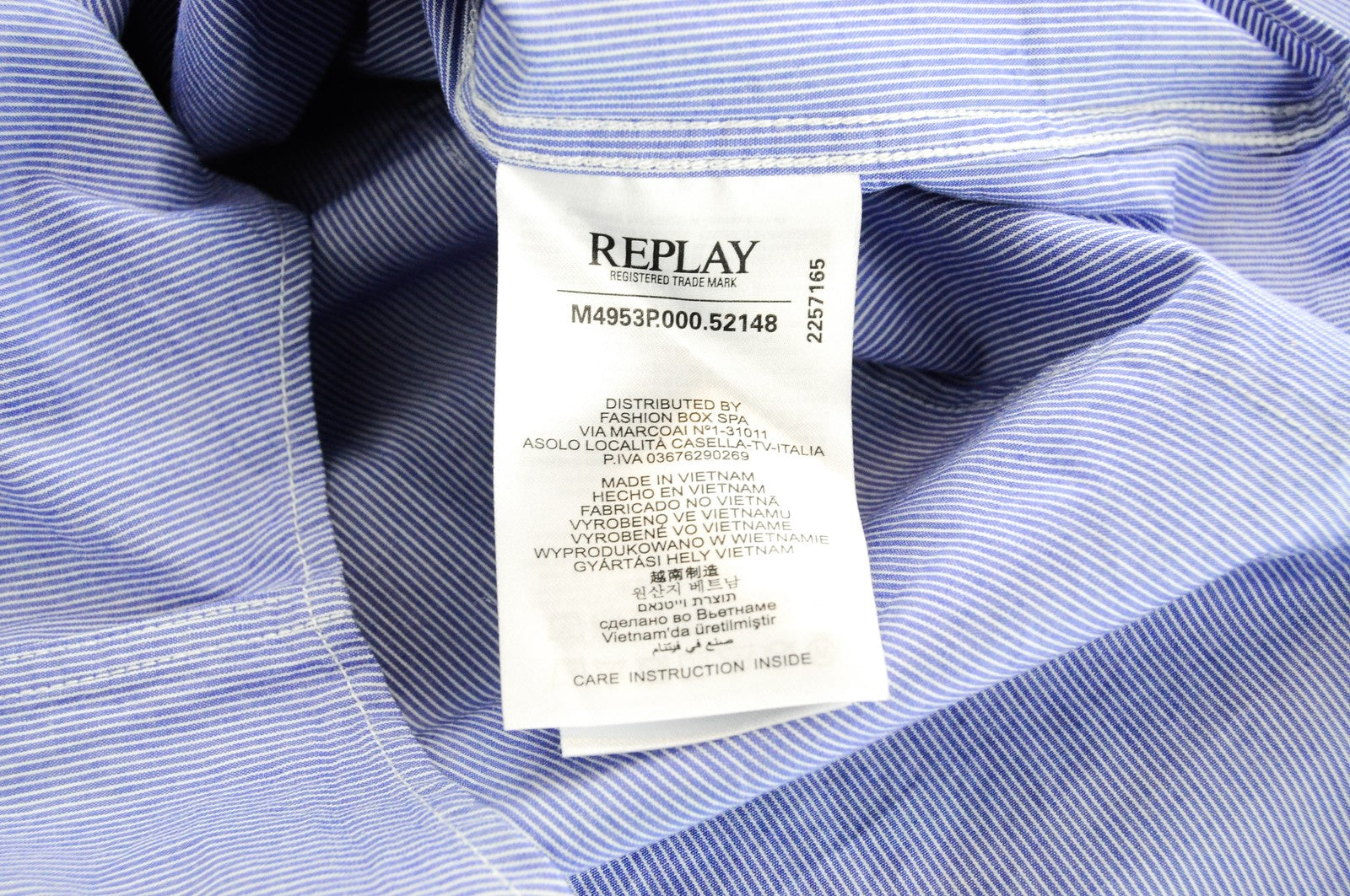REPLAY Men Shirt S Formal Blue Pure Cotton Striped Long Sleeved Button-Up