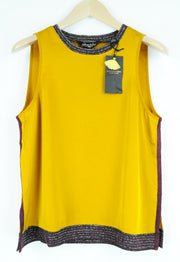MAISON SCOTCH Women T-Shirt M Sleeveless Round Neck Pullover Yellow Lightweight