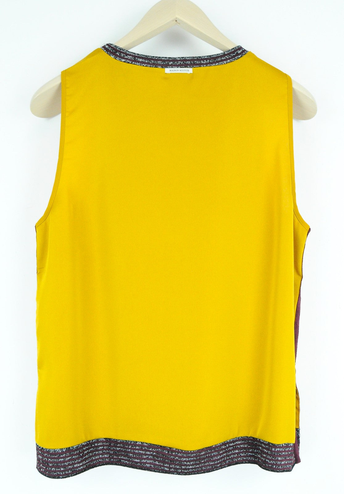 MAISON SCOTCH Women T-Shirt M Sleeveless Round Neck Pullover Yellow Lightweight