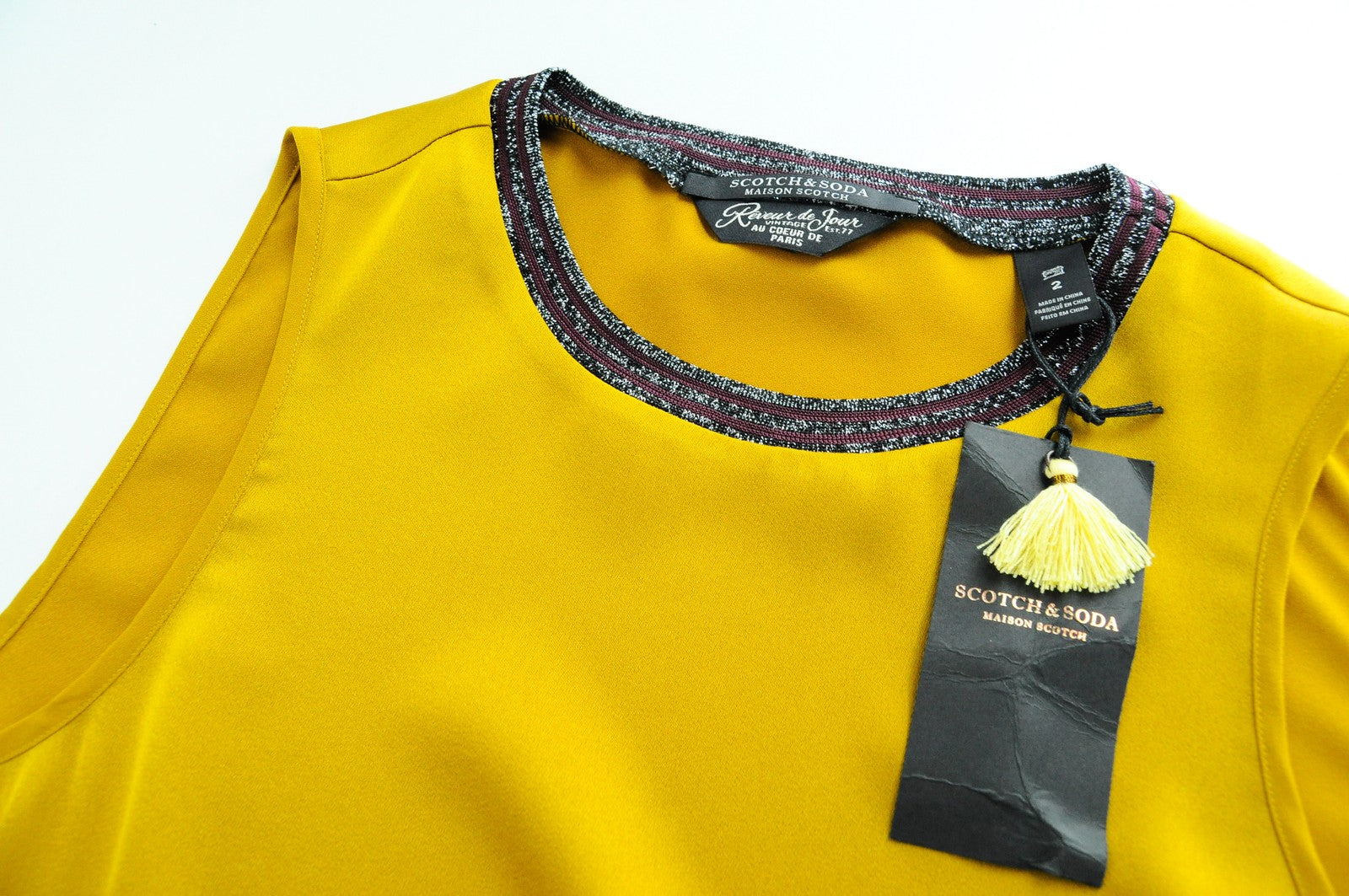 MAISON SCOTCH Women T-Shirt M Sleeveless Round Neck Pullover Yellow Lightweight