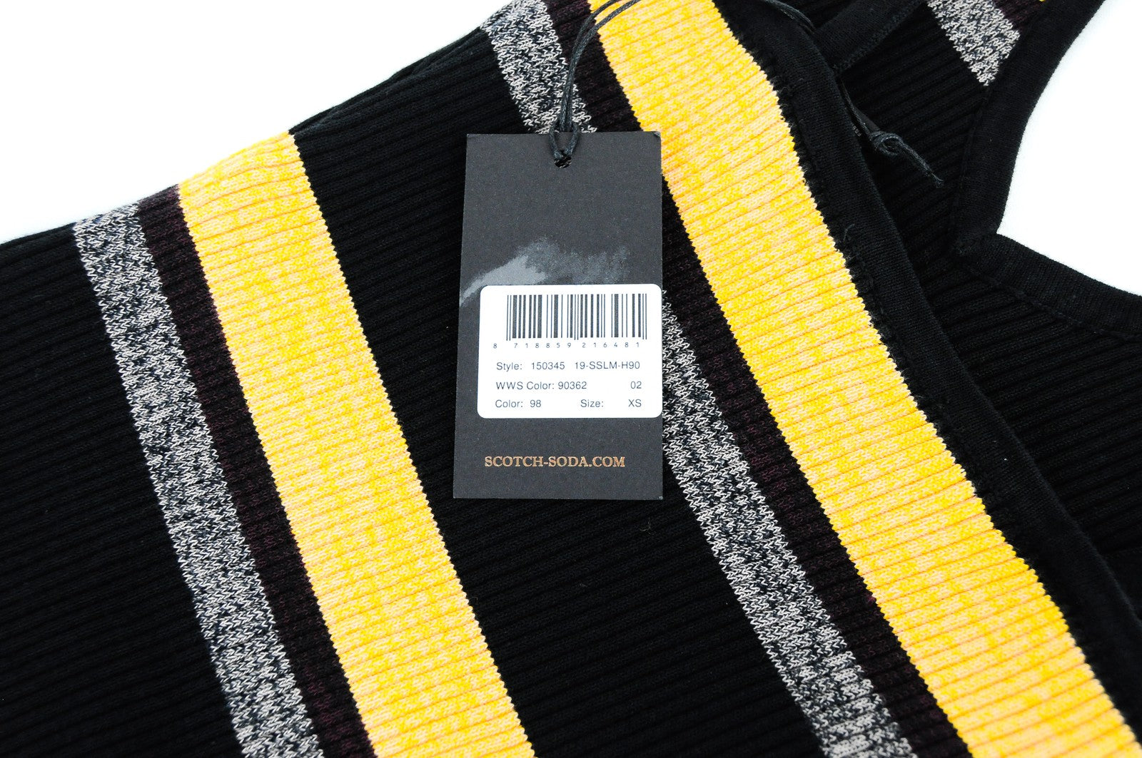 MAISON SCOTCH Women Top XS Black Orange Striped Cotton Blend One Piece Body