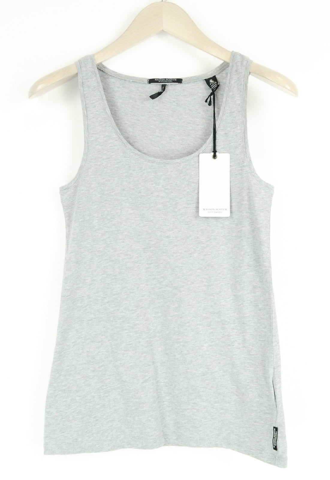 MAISON SCOTCH Women T-Shirt XS Grey Cotton Sleeveless Pullover Basic Tank Top