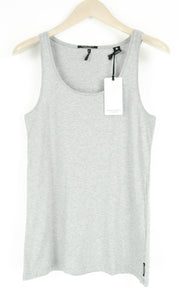 MAISON SCOTCH Women T-Shirt M Grey Cotton Sleeveless Round Neck Casual Tank Top