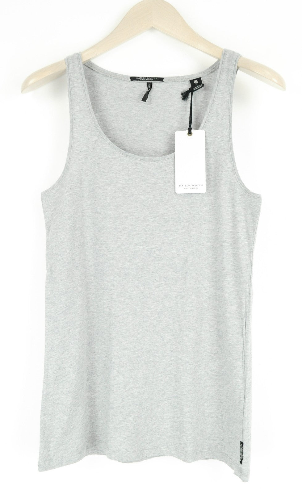 MAISON SCOTCH Women T-Shirt M Grey Cotton Sleeveless Round Neck Casual Tank Top