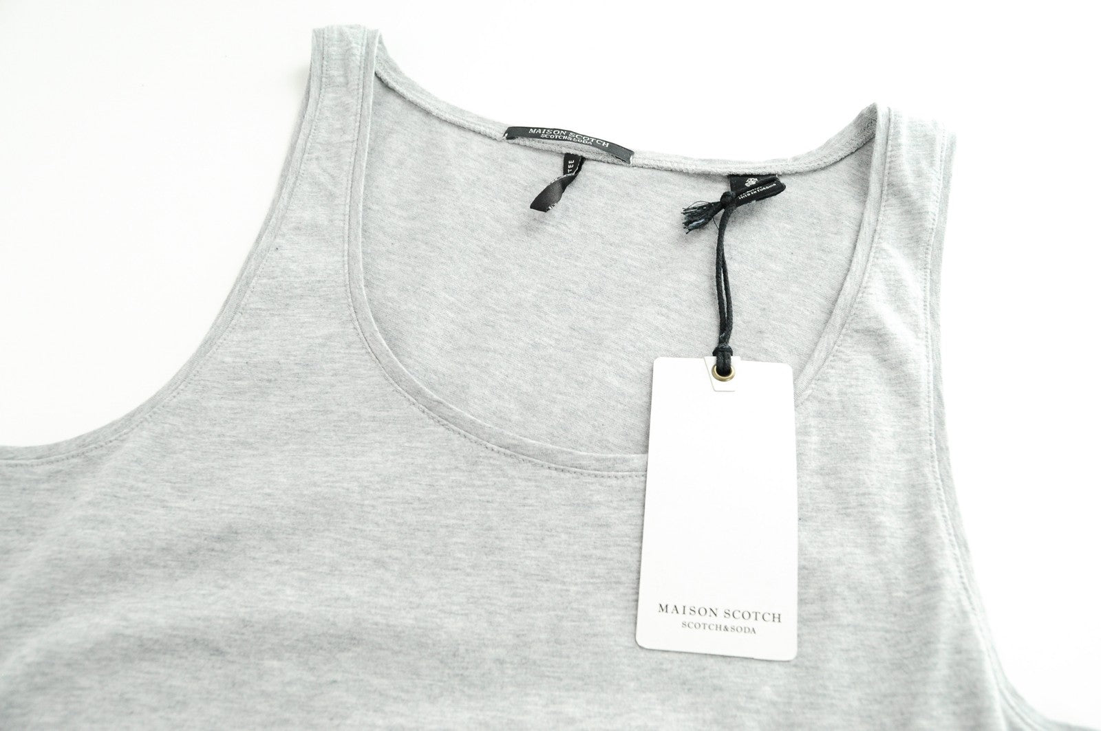 MAISON SCOTCH Women T-Shirt M Grey Cotton Sleeveless Round Neck Casual Tank Top