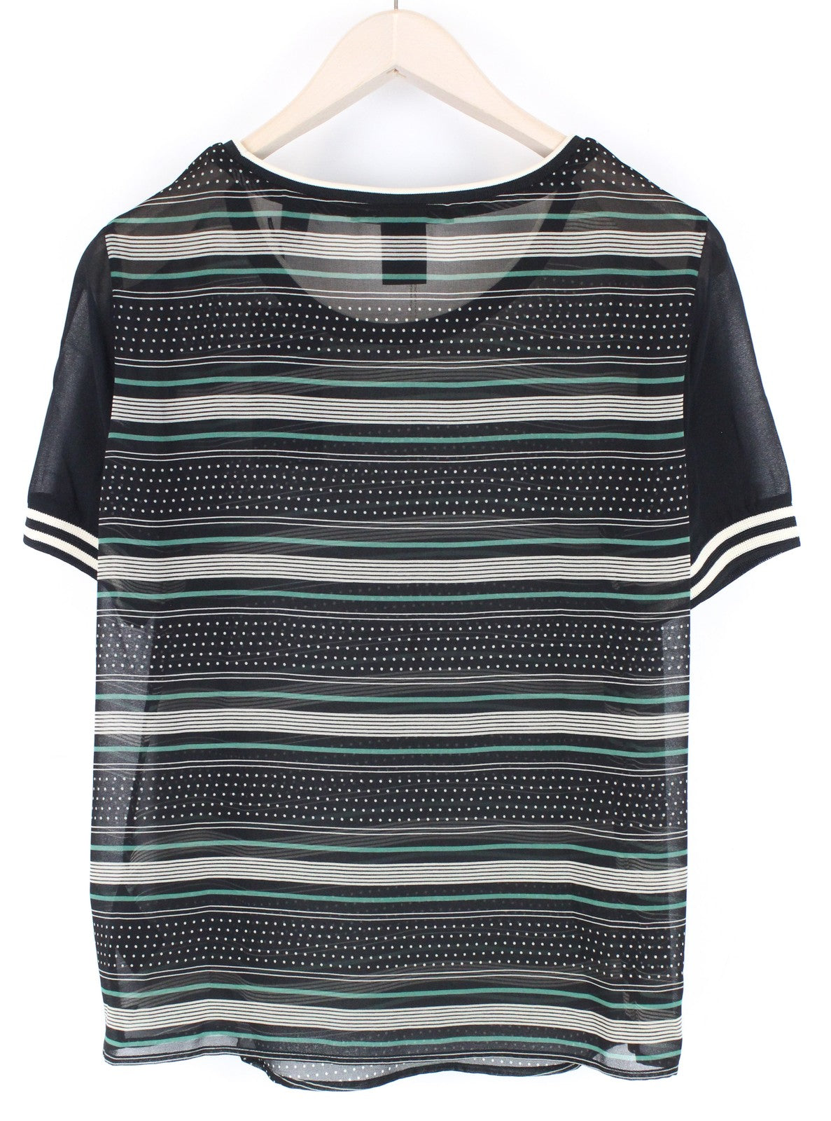 MAISON SCOTCH Women T-Shirt M Black Pattern See-Through Short Sleeve Lightweight