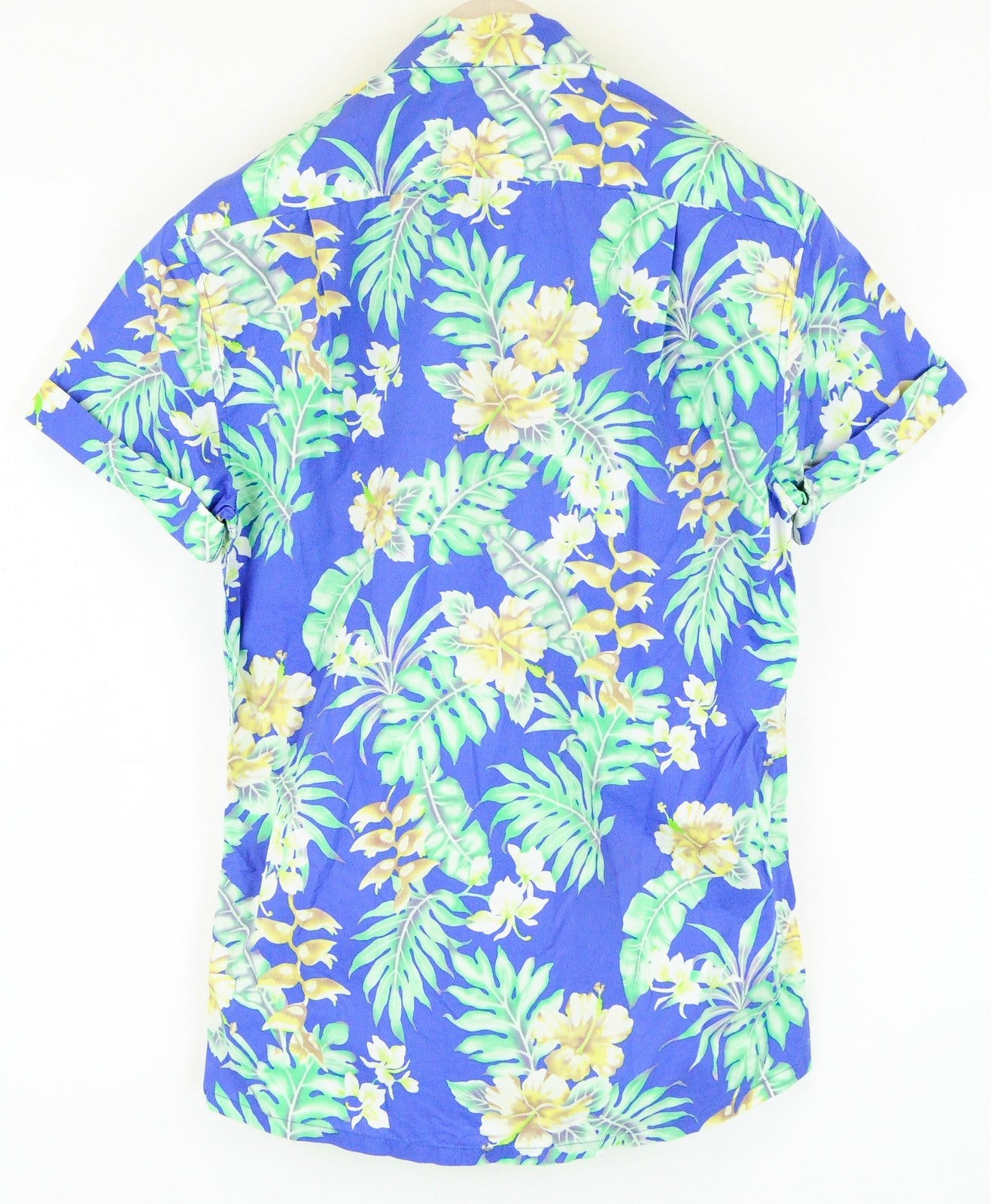 SCOTCH & SODA Ams Couture Men Shirt S Blue Cotton Flower Pattern Short Sleeve