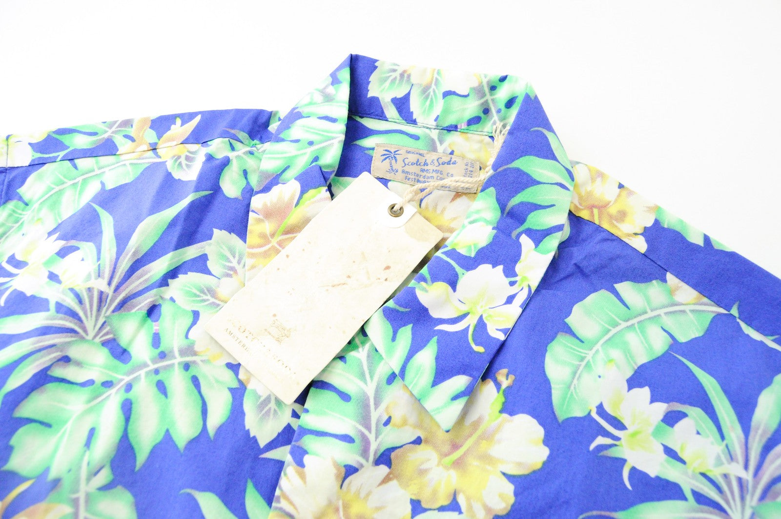 SCOTCH & SODA Ams Couture Men Shirt S Blue Cotton Flower Pattern Short Sleeve