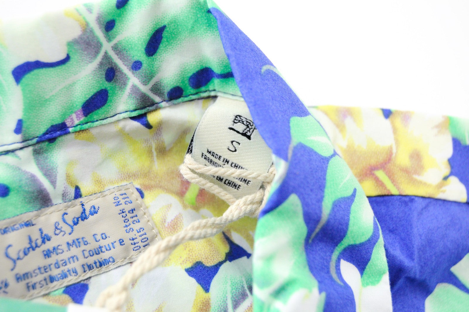 SCOTCH & SODA Ams Couture Men Shirt S Blue Cotton Flower Pattern Short Sleeve