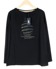 MARINA YACHTING Women T-Shirt L Black Cotton Stretch Long Sleeved Pullover Logo*