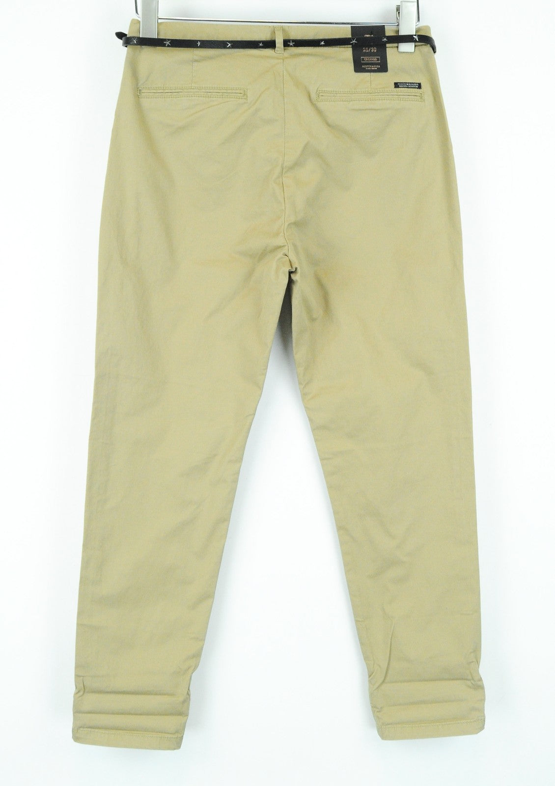 MAISON SCOTCH Women Trousers W26/L32 Cropped Cotton Stretch Brown Chino Belted