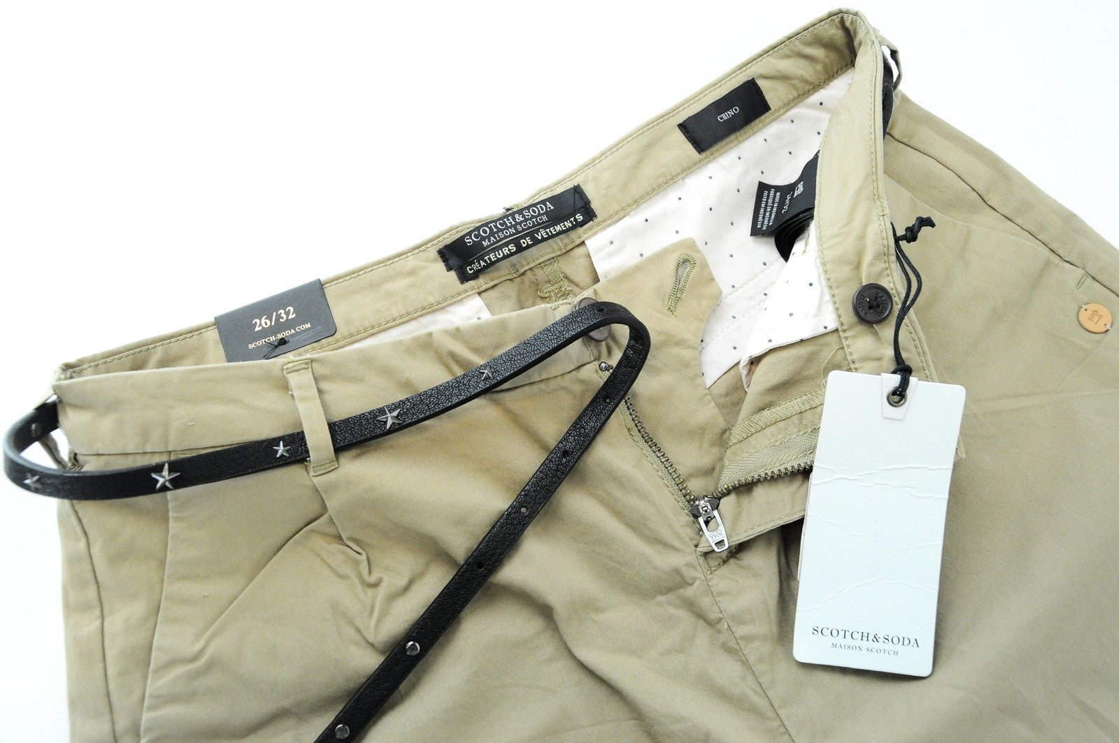MAISON SCOTCH Women Trousers W26/L32 Cropped Cotton Stretch Brown Chino Belted