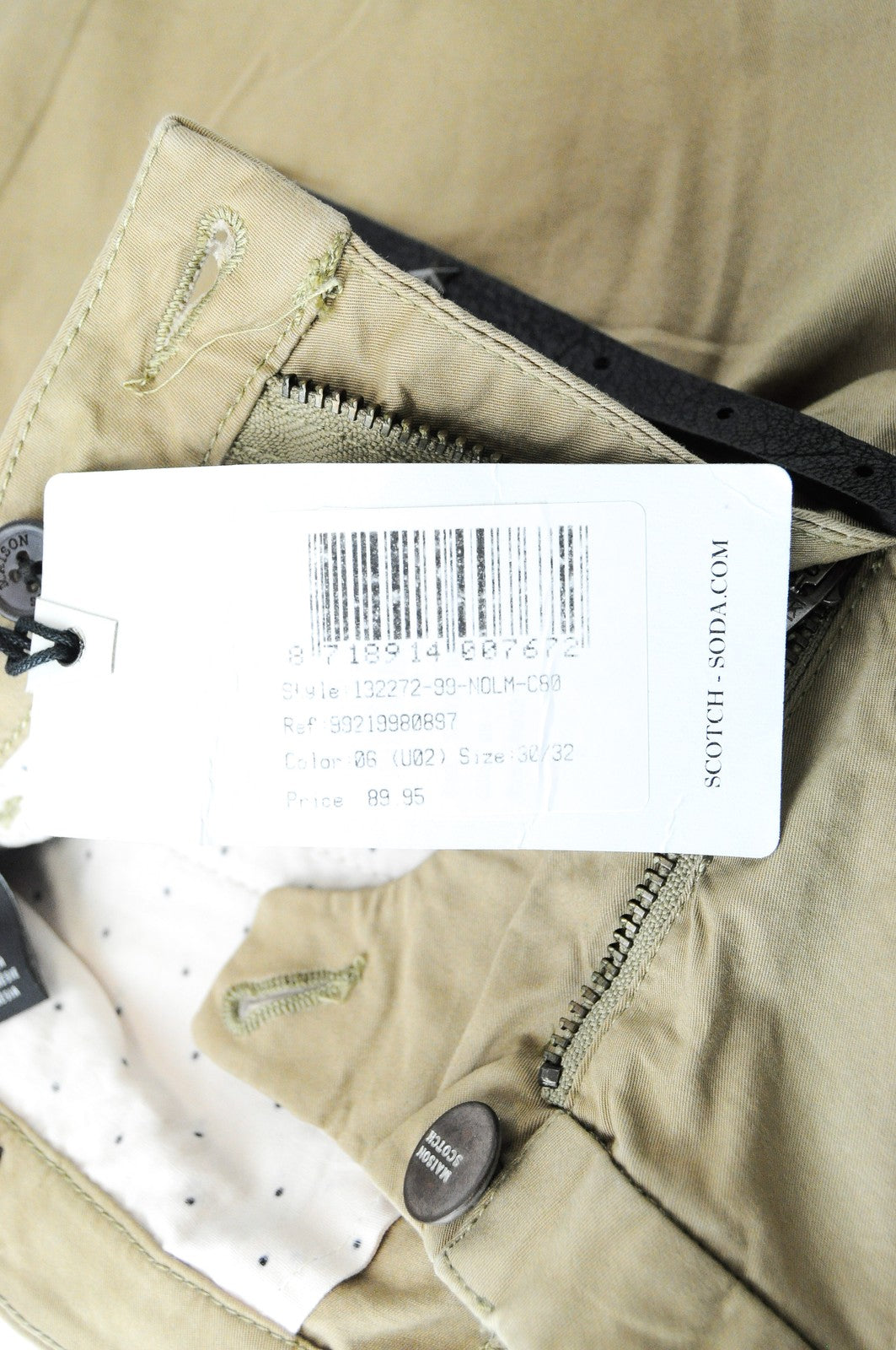 MAISON SCOTCH Women Trousers W30/L32 Light Brown Belted Cropped Cotton Stretch*