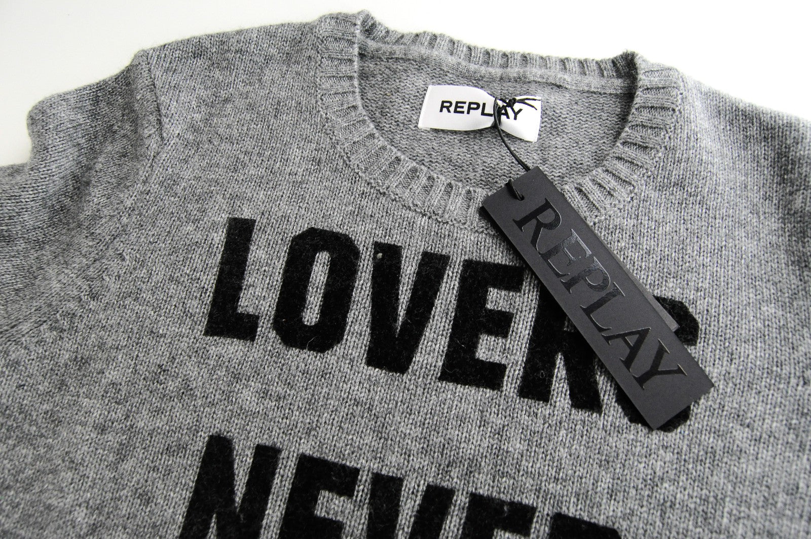 REPLAY Men Jumper XS Wool Blend Grey Knitted Long Sleeved Logo Pullover Sweater