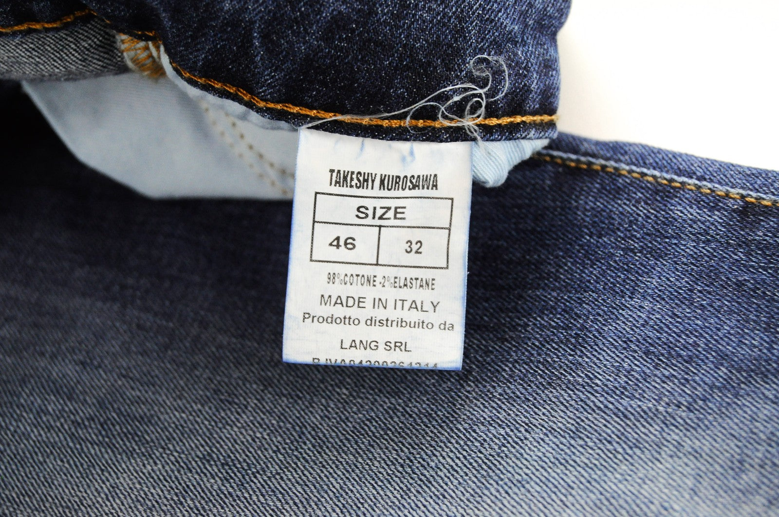 TAKESHY KUROSAWA Men Jeans W32 Blue Washed Cotton Stretch 5-Pocket Regular Fit
