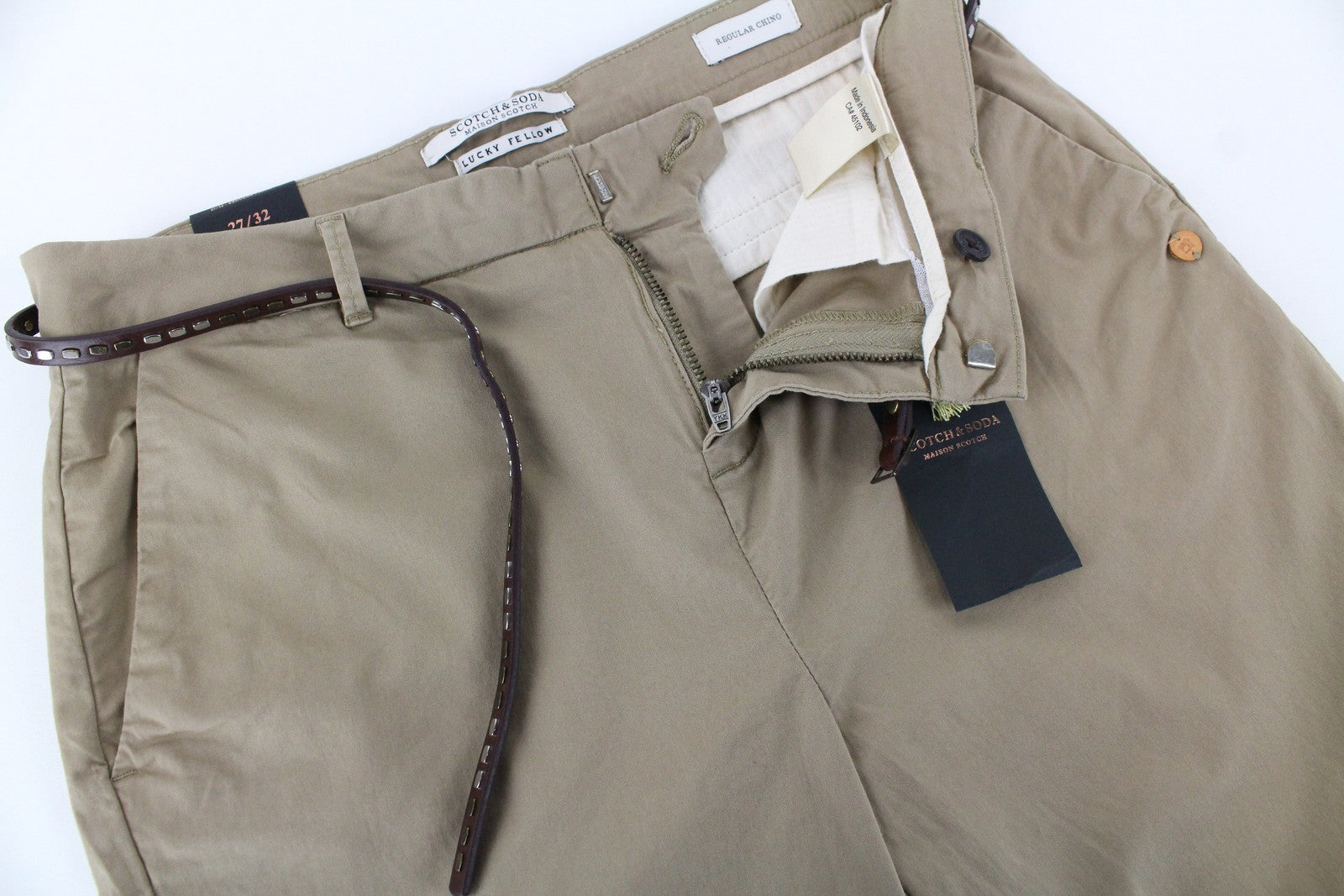 MAISON SCOTCH Women Trousers W27/L32 Belted Formal Brown Regular Chino