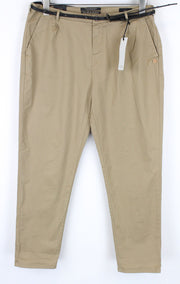 MAISON SCOTCH Women Trousers W30/L32 Belted Brown Cotton Stretch Cropped Chino