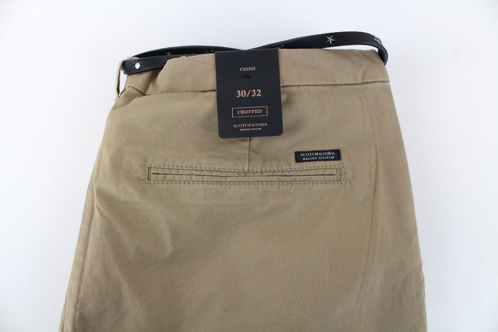 MAISON SCOTCH Women Trousers W30/L32 Belted Brown Cotton Stretch Cropped Chino