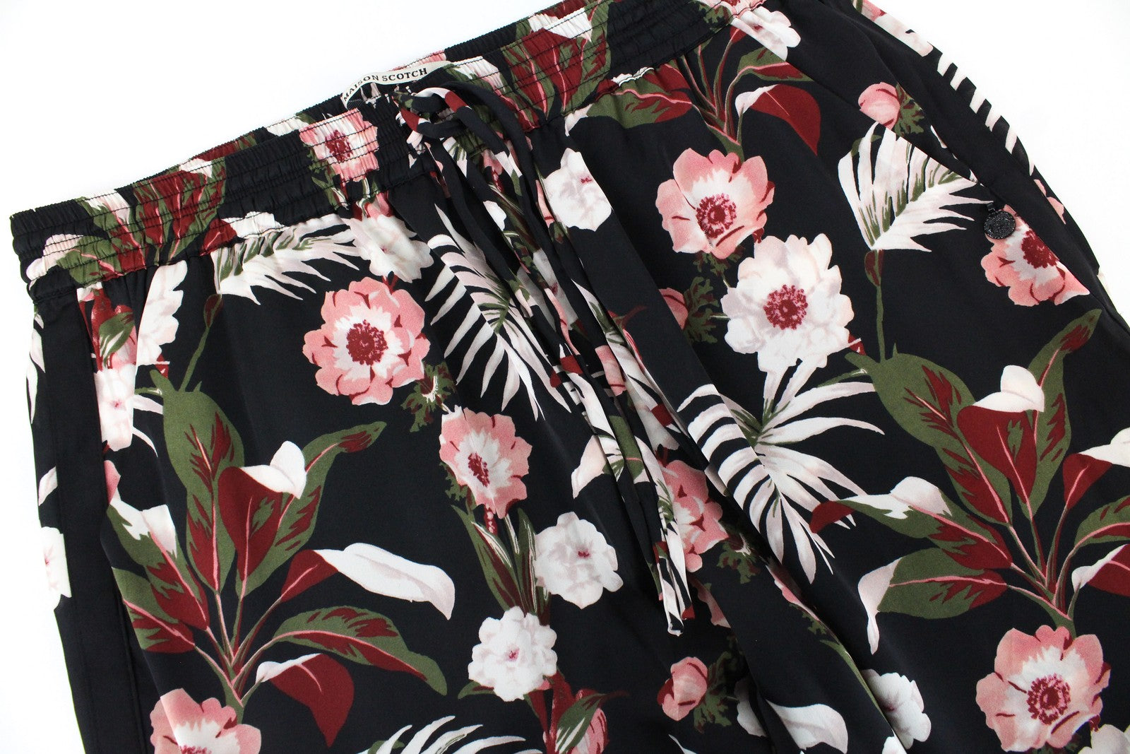 MAISON SCOTCH Women Trousers M Black Lightweight Flower Patterned Pull On