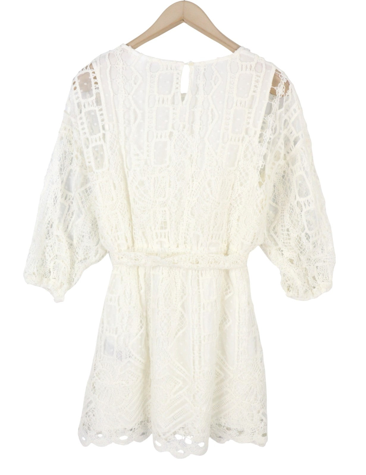 DESIGUAL Aster Women Dress M White Embroidered Belted 3/4 Sleeves