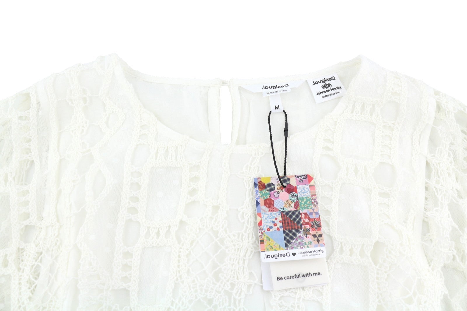 DESIGUAL Aster Women Dress M White Embroidered Belted 3/4 Sleeves