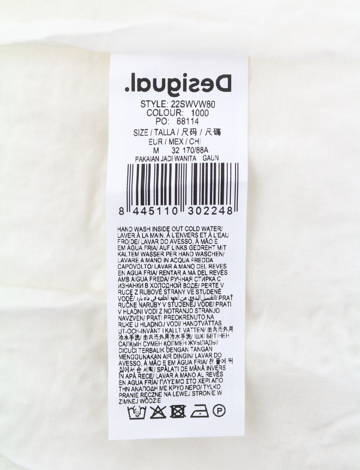 DESIGUAL Aster Women Dress M White Embroidered Belted 3/4 Sleeves