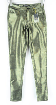 MAISON SCOTCH Women Trousers W25/L32 Gold Skinny Fit Shiny Thread Mid Rise