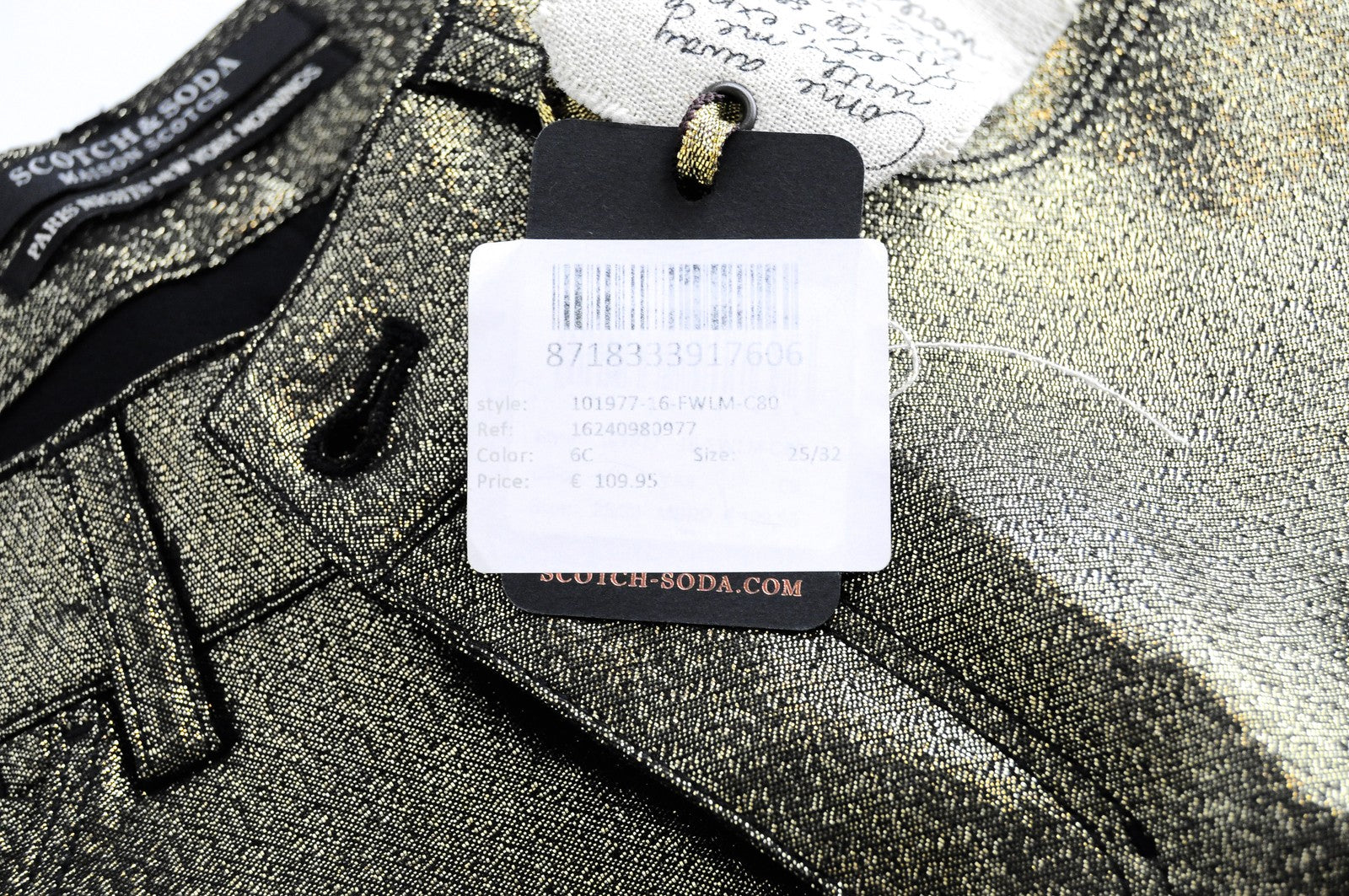 MAISON SCOTCH Women Trousers W25/L32 Gold Skinny Fit Shiny Thread Mid Rise