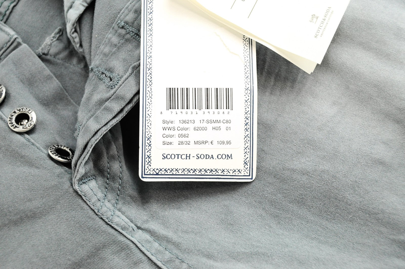 SCOTCH & SODA Pike Men Trousers W28/L32 Jean Style Grey Cotton Stretch Skinny