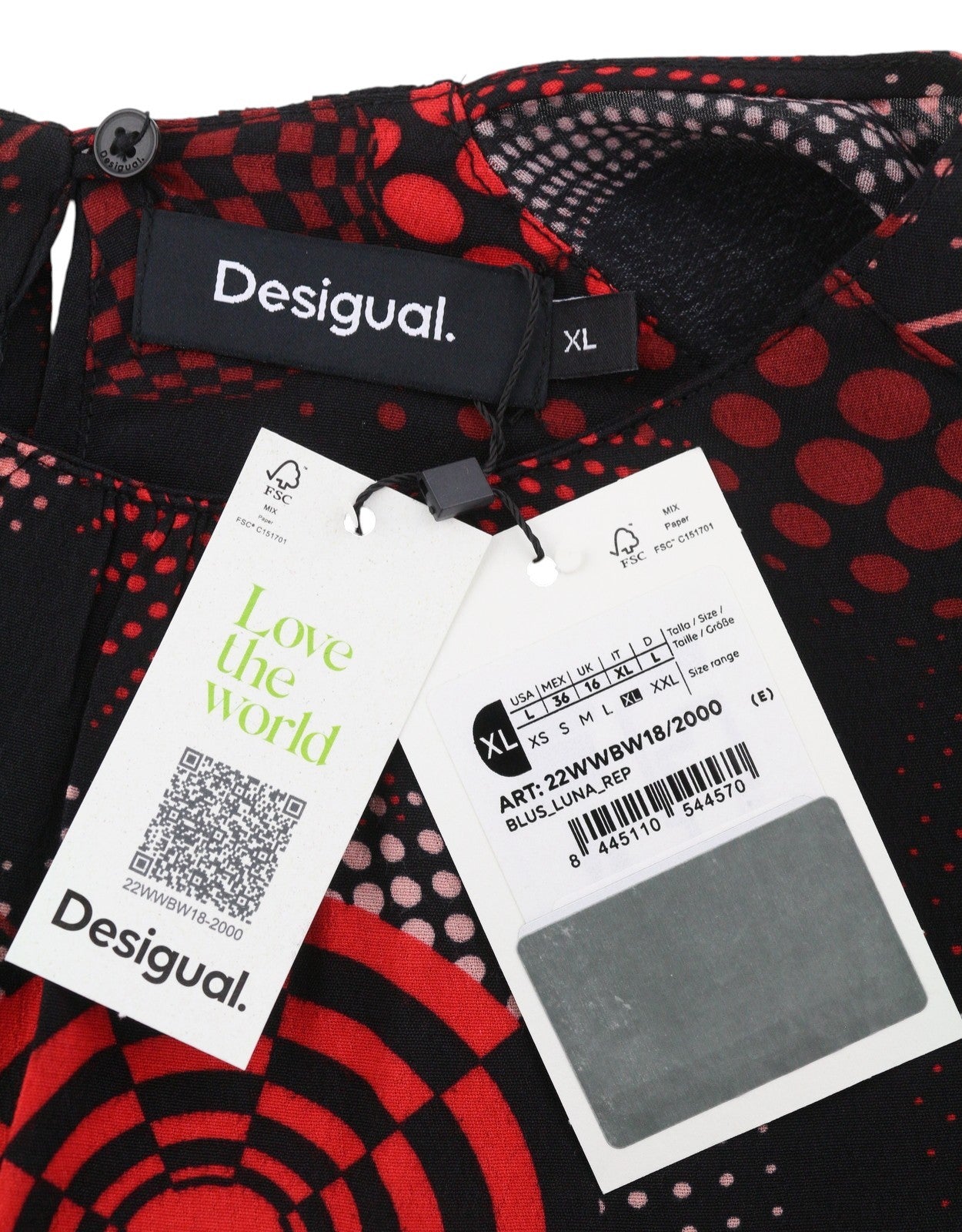 DESIGUAL Blus Luna Rep Women Blouse XL Dark Patterned Long Sleeve