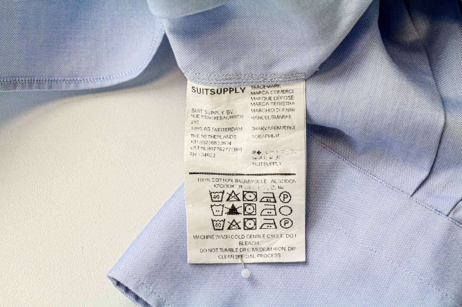 SUITSUPPLY Men's Formal Shirt 39/15 1/2 Extra Slim Blue Cotton Cutaway Sleeve