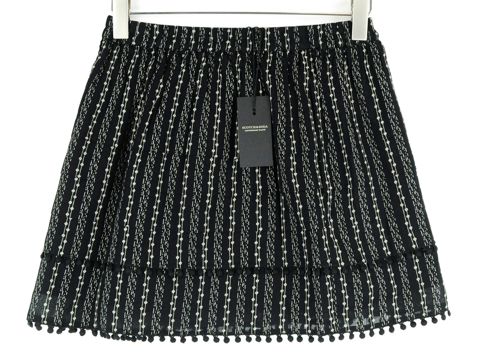 SCOTCH & SODA Ams Blauw Women Skirt S Black Pure Cotton Pattern Pleated Pull On