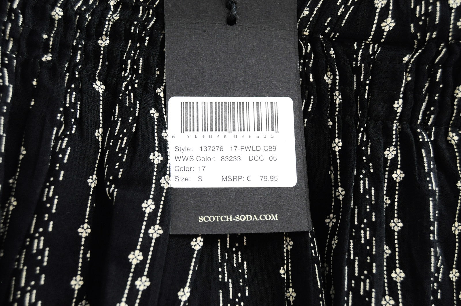 SCOTCH & SODA Ams Blauw Women Skirt S Black Pure Cotton Pattern Pleated Pull On