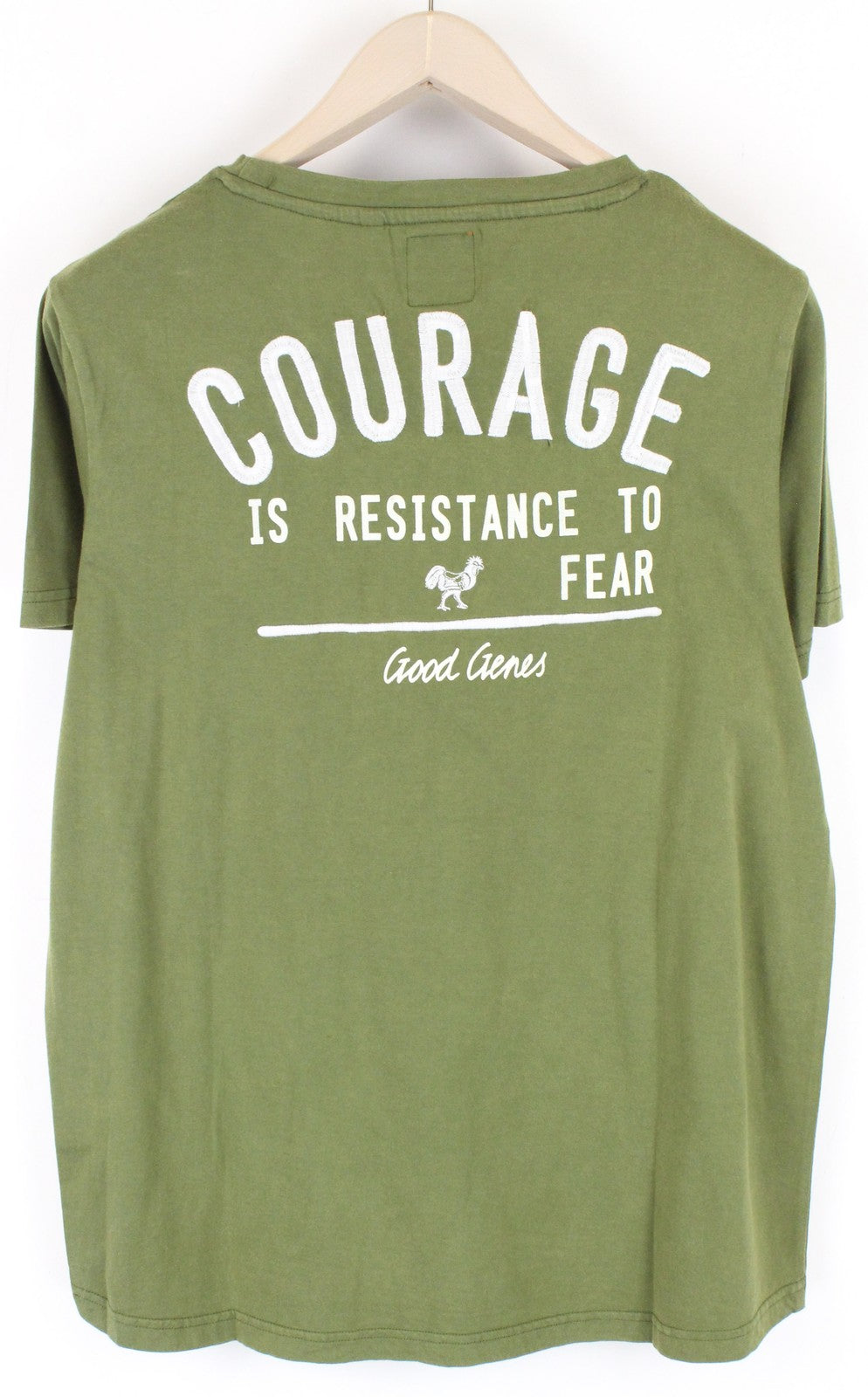 GOOD GENES Men T-Shirt M Green Pure Cotton Short Sleeved Round Neck Pull On