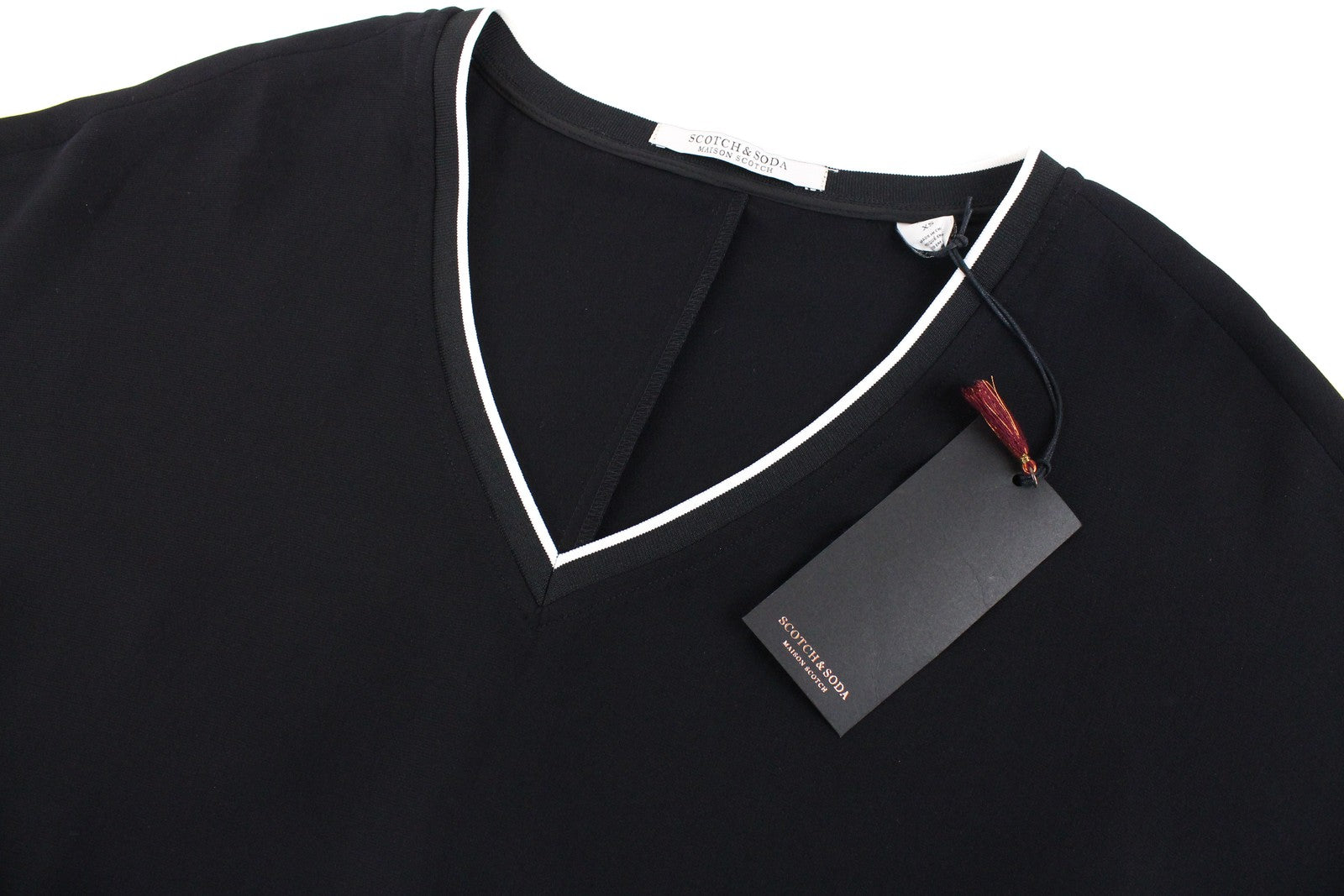 MAISON SCOTCH Women Dress XS Slit Black Short Sleeved Layered V-Neck Short