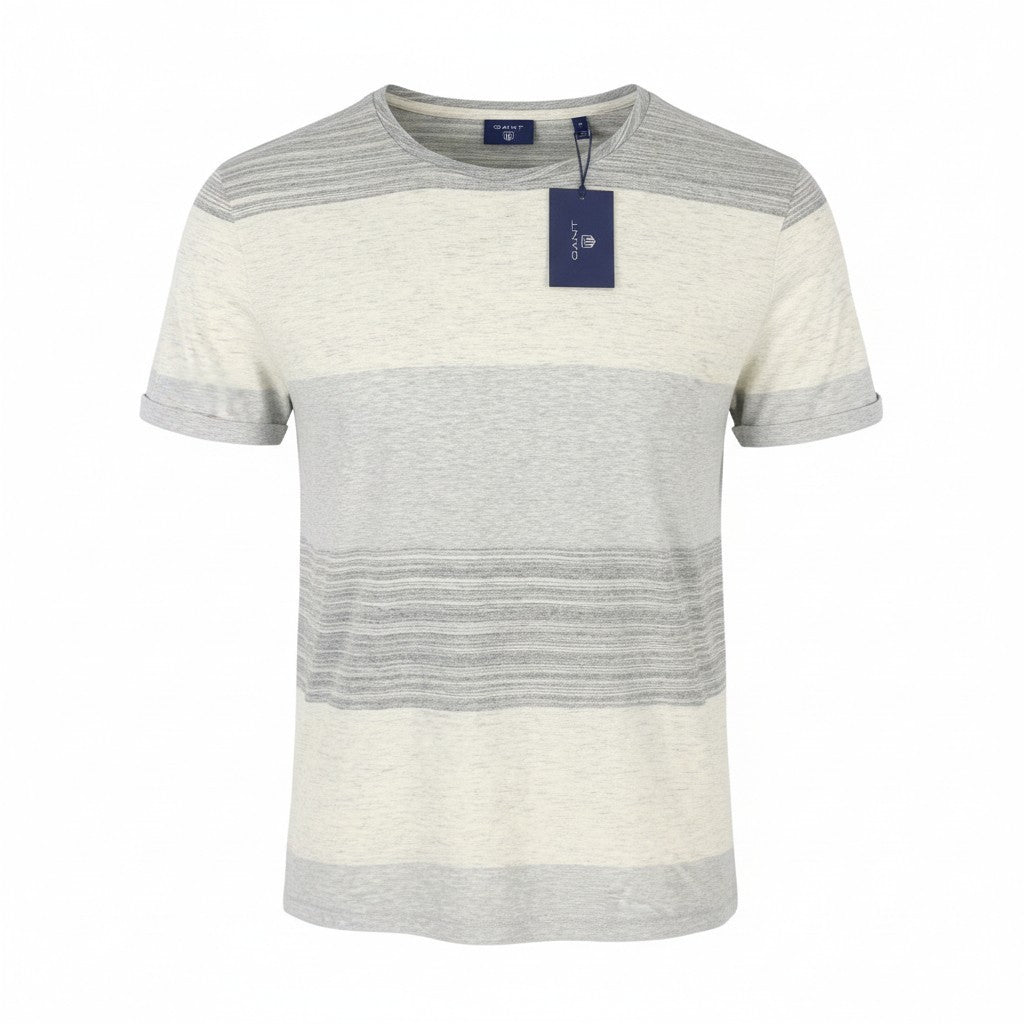 GANT Melange Block SS Men T-Shirt XL Grey Striped Tricot Short Sleeve