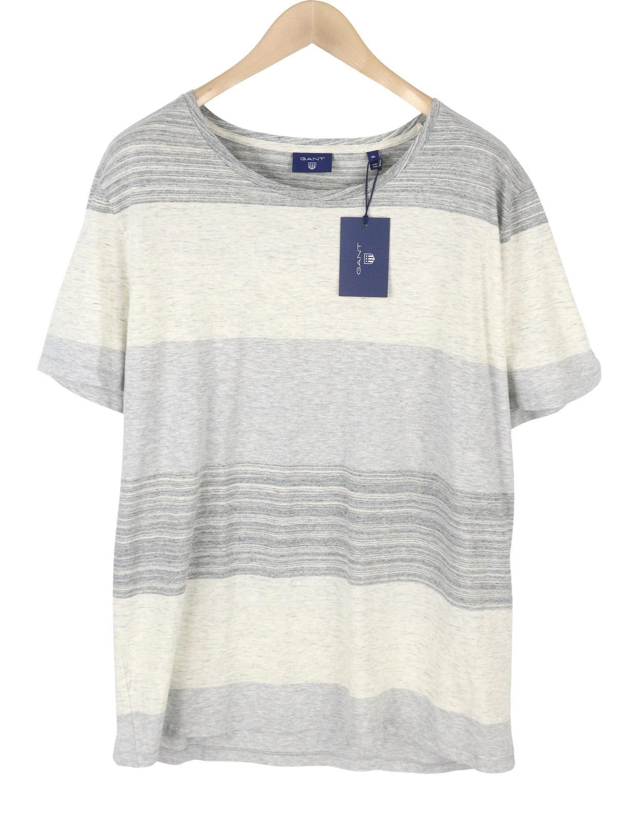 GANT Melange Block SS Men T-Shirt XL Grey Striped Tricot Short Sleeve