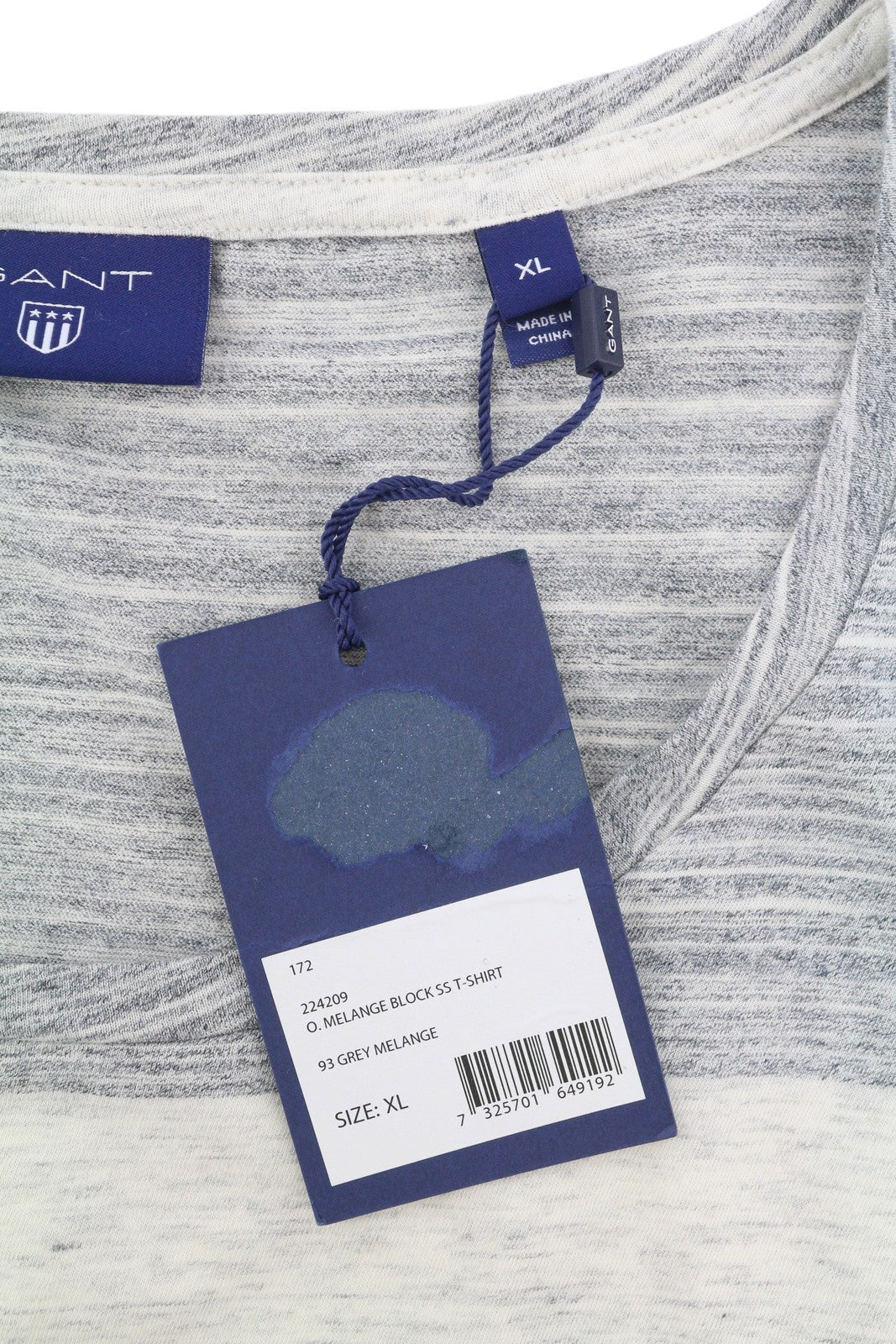 GANT Melange Block SS Men T-Shirt XL Grey Striped Tricot Short Sleeve