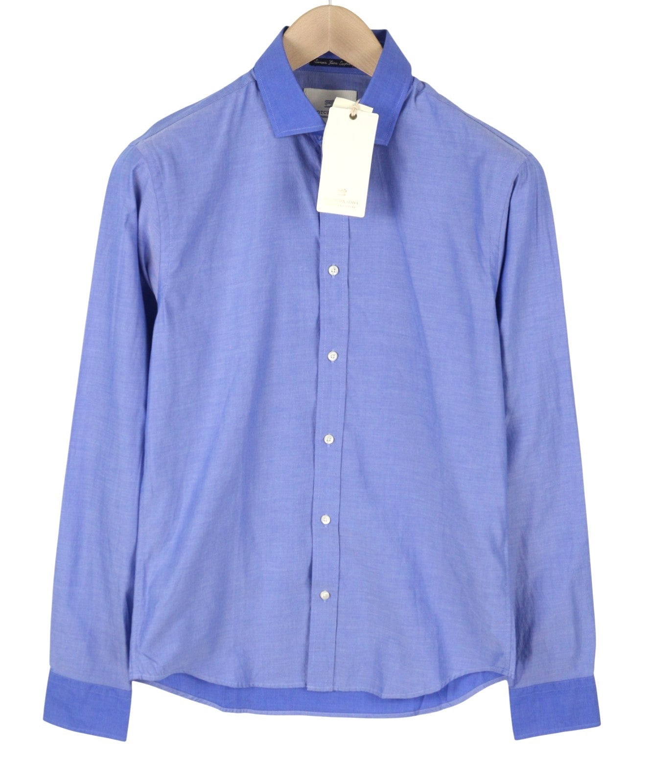 SCOTCH & SODA Men Shirt S Blue Slim Fit Spread Button-Up Cotton