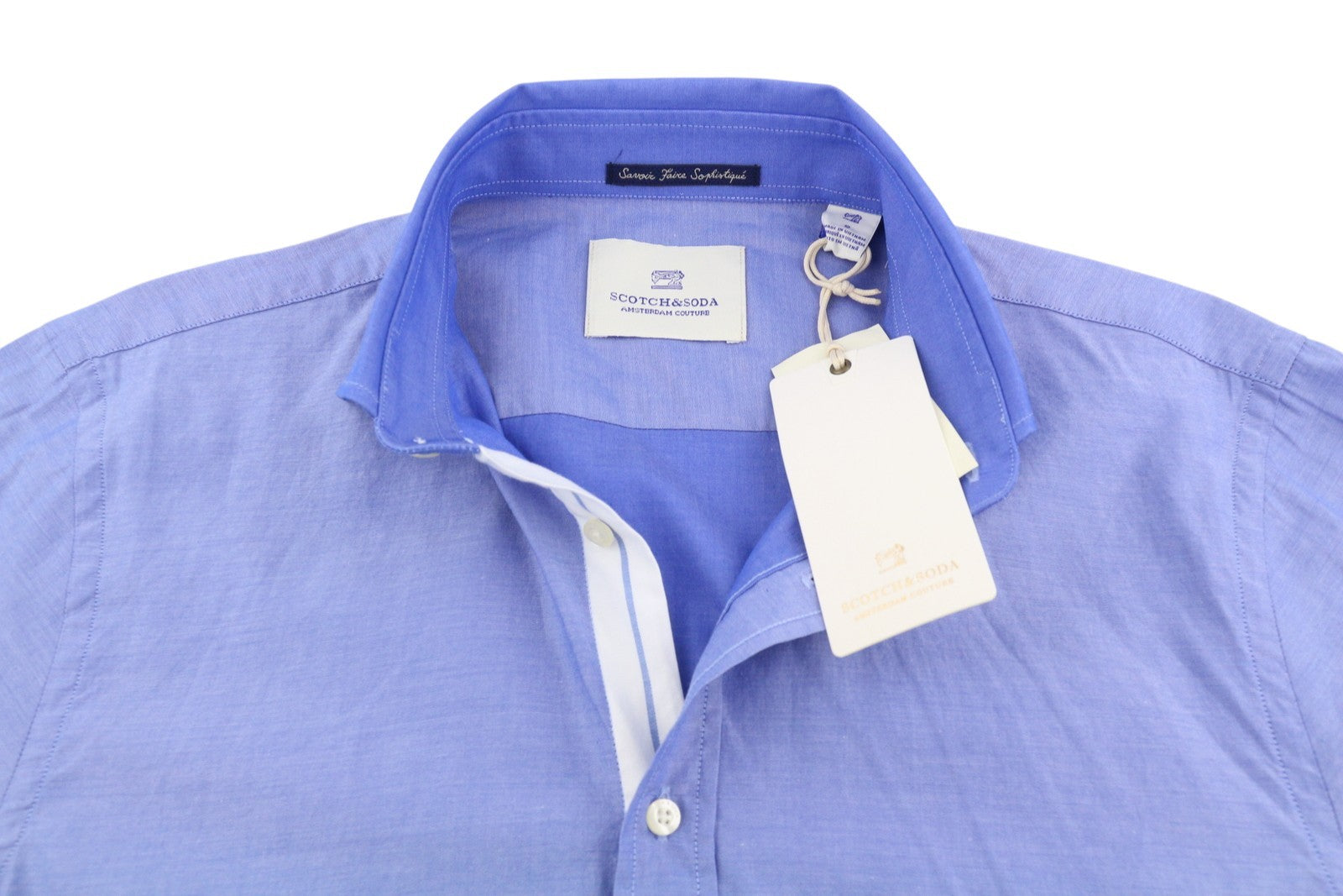 SCOTCH & SODA Men Shirt S Blue Slim Fit Spread Button-Up Cotton