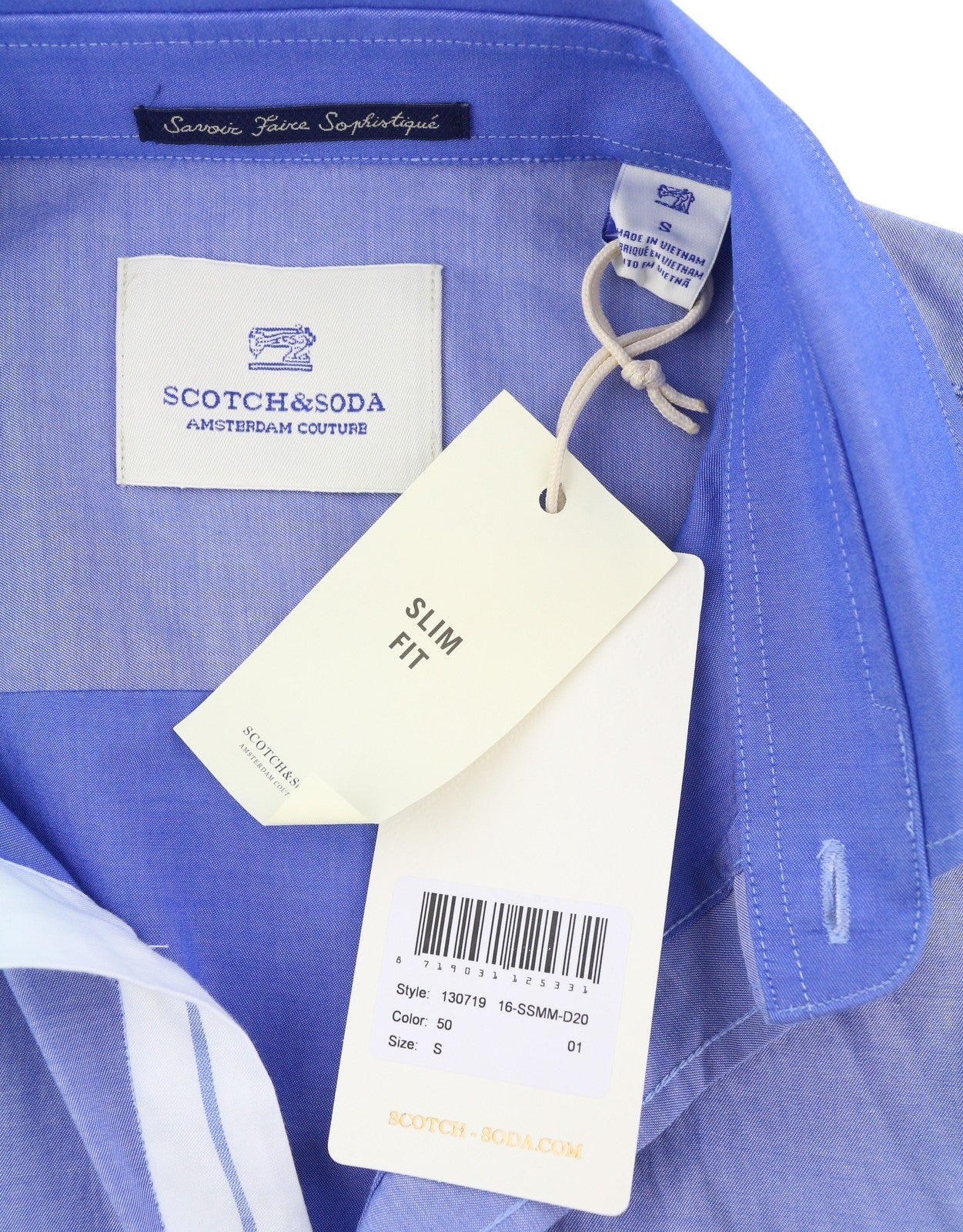 SCOTCH & SODA Men Shirt S Blue Slim Fit Spread Button-Up Cotton